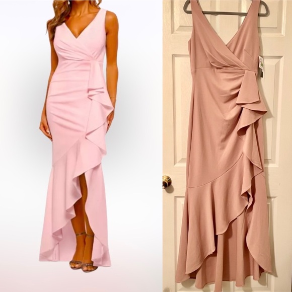 Betsy & Adam Flounce Cascade Ruffled dress Gown in Blush Rose Size 10 - Picture 9 of 9